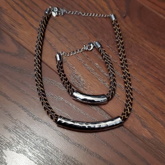 Hammered Metal and Leather Braided - Picture 1 of 2